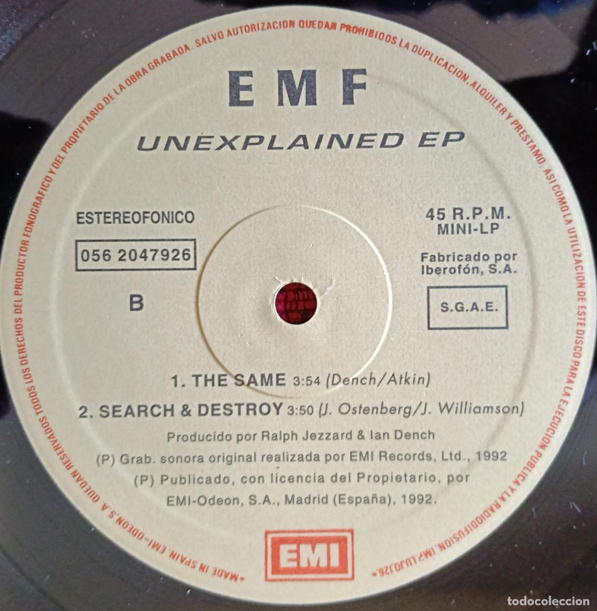 Discos de vinilo: EMF ** Unexplained EP ** MAXI SINGLE VINILO 1992 - Foto 4