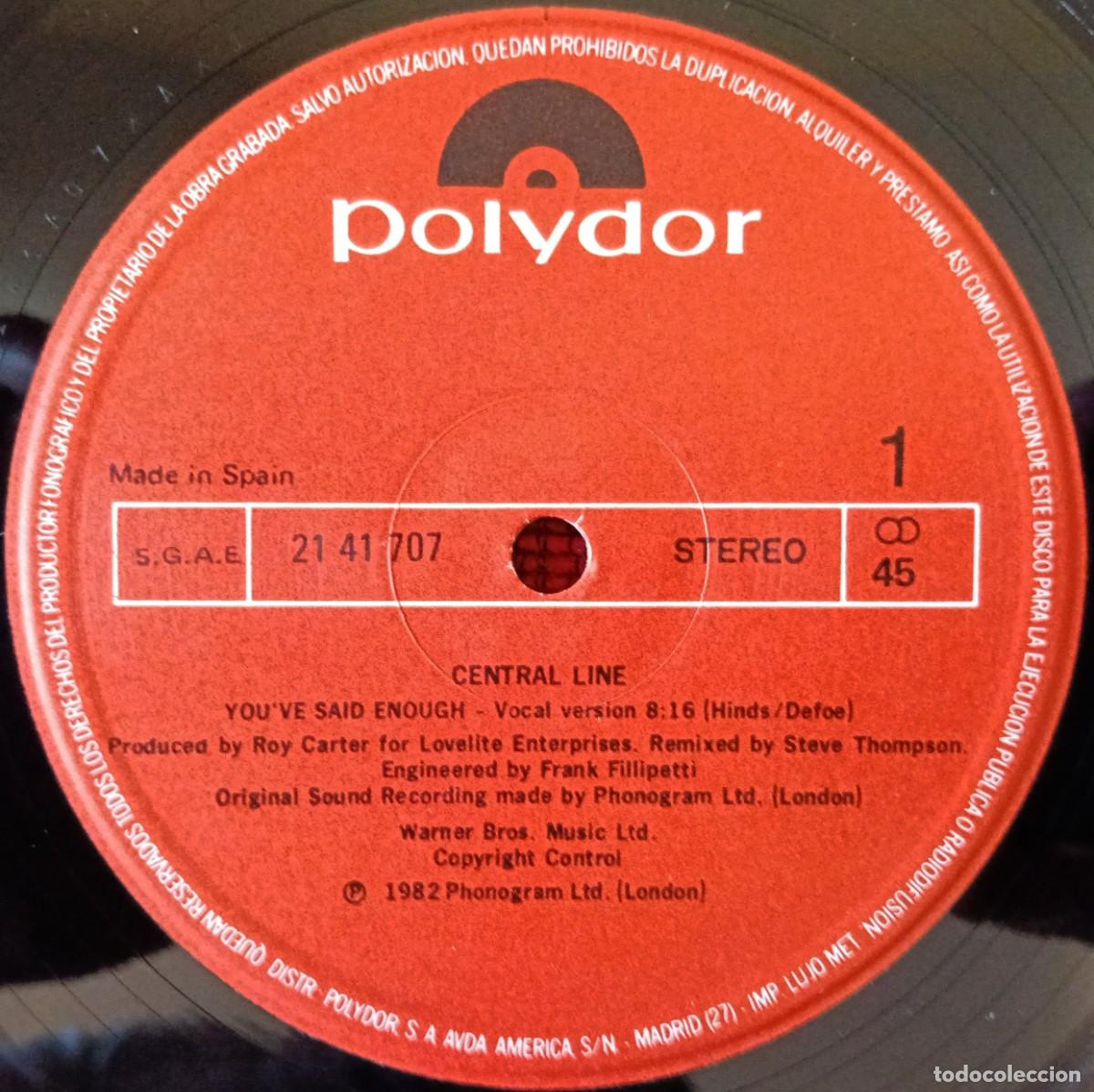 Discos de vinilo: CENTRAL LINE ** Youve Said Enough ** MAXI SINGLE VINILO 1982 - Foto 3