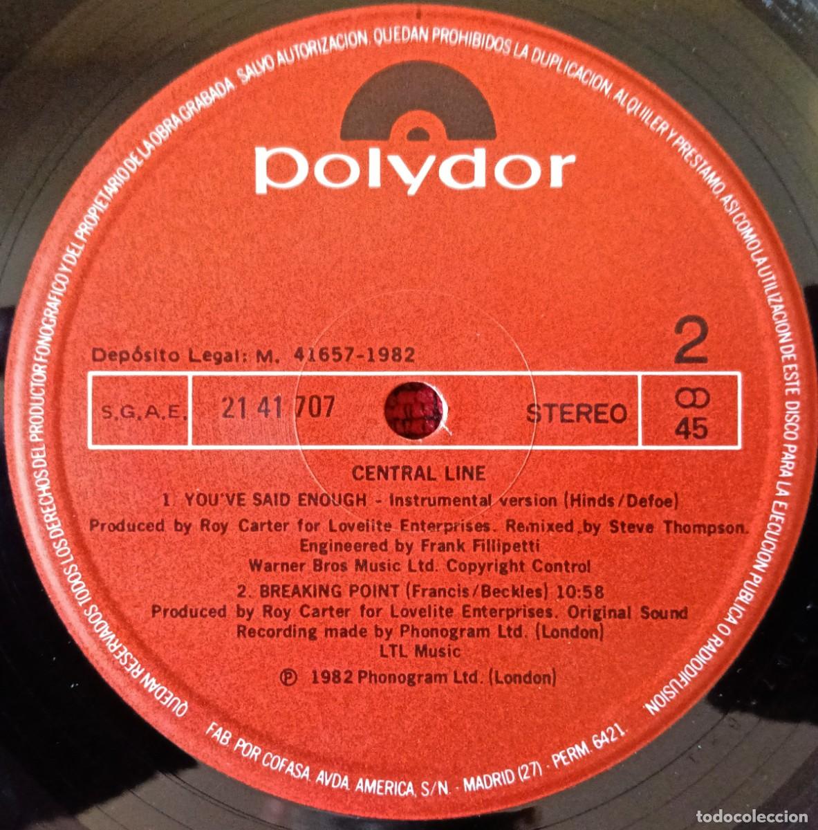 Discos de vinilo: CENTRAL LINE ** Youve Said Enough ** MAXI SINGLE VINILO 1982 - Foto 4