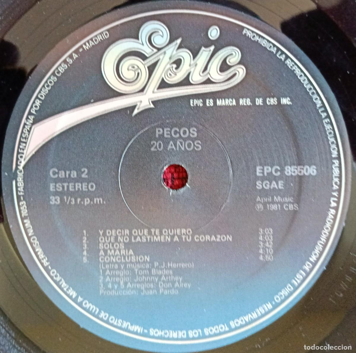 Discos de vinilo: PECOS ** 20 A&ntilde;os ** VINILO LP 1981 - Foto 4