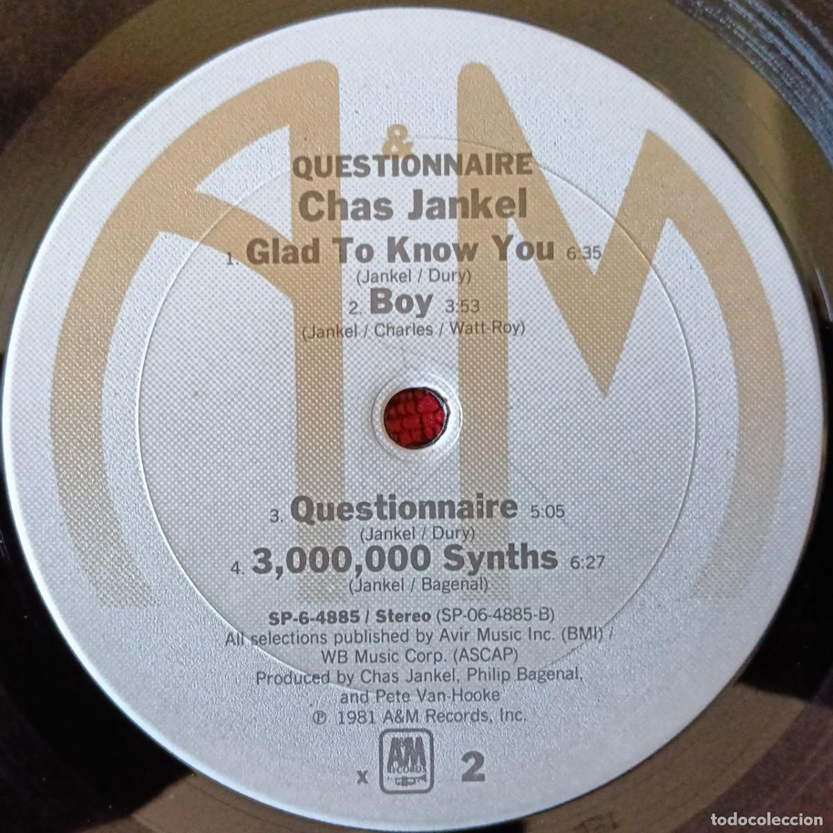 Discos de vinilo: CHAS JANKEL ** Questionnaire ** VINILO LP 1982 USA - Foto 4