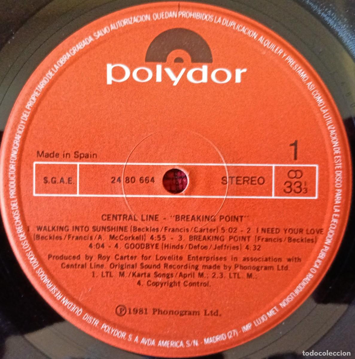 Discos de vinilo: CENTRAL LINE ** Breaking Point ** VINILO LP 1982 - Foto 3