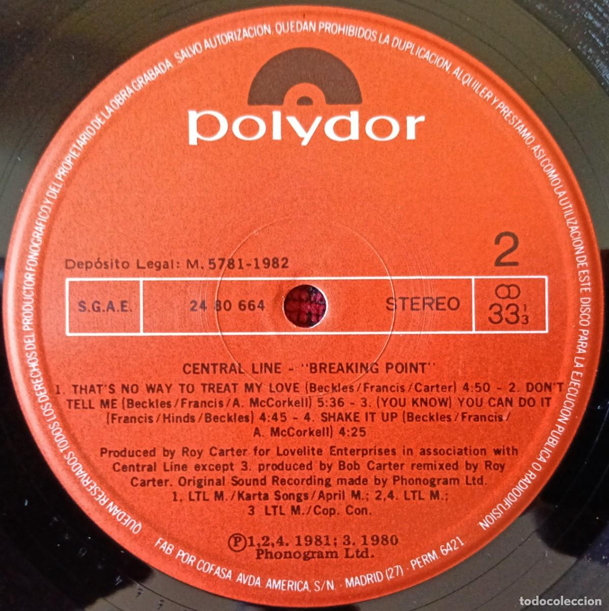 Discos de vinilo: CENTRAL LINE ** Breaking Point ** VINILO LP 1982 - Foto 4