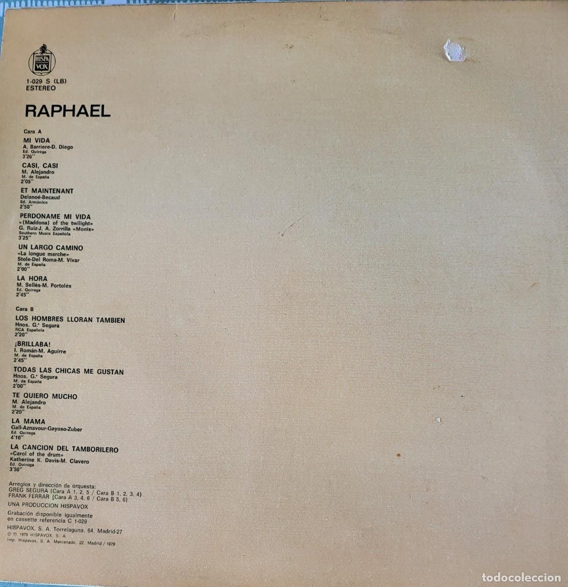 Discos de vinilo: Raphael Lp sello Hispavox editado en Espa&ntilde;a a&ntilde;o 1978... - Foto 2