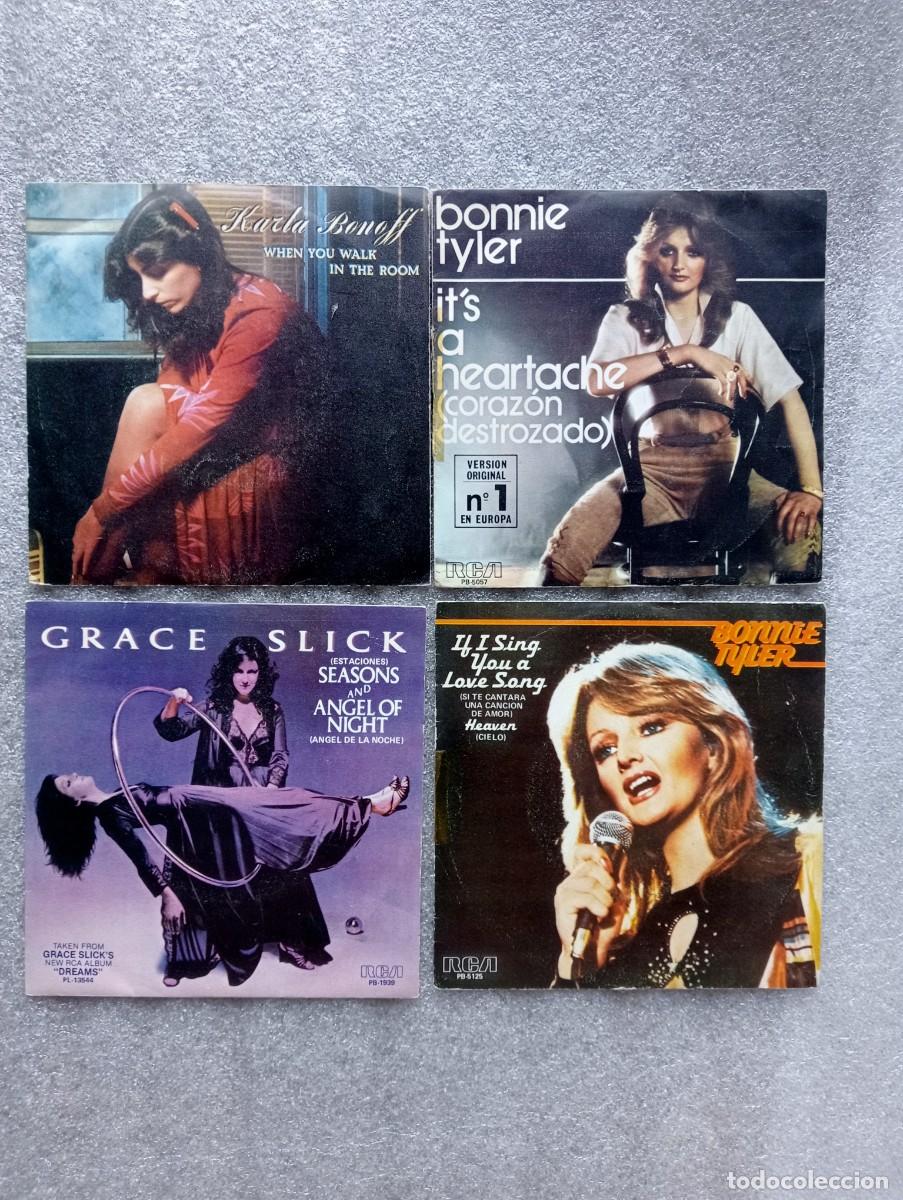 Discos de vinilo: lote de 4 singles bonnie tyler, karla bonoff y grace slick