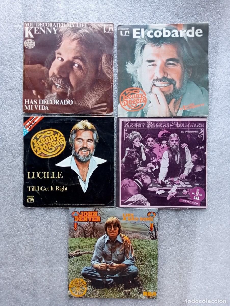Discos de vinilo: lote de 5 singles kenny rogers y j. denver
