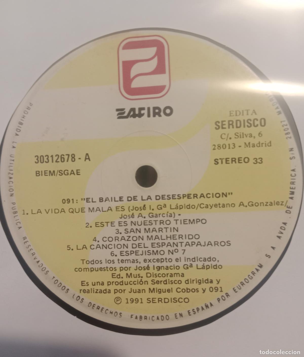 Discos de vinilo: 091 &lrm;&ndash; El Baile De La Desesperaci&oacute;n Lp 1991