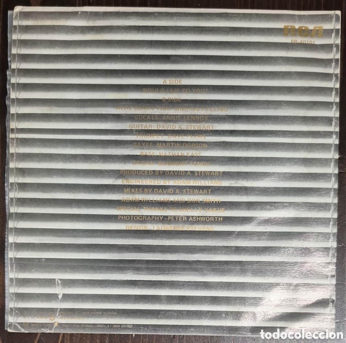 Discos de vinilo: SINGLE - EURYTHMICS - WOULD I LIE TO YOU? - 1985 ESPA&Ntilde;A - Foto 2