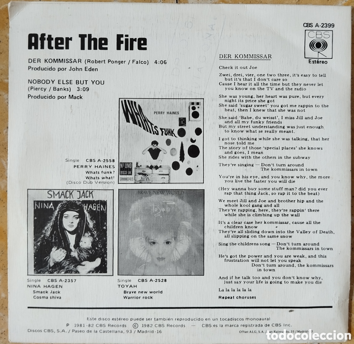 Discos de vinilo: ATF - After The Fire - Der Kommissar - single - Foto 2