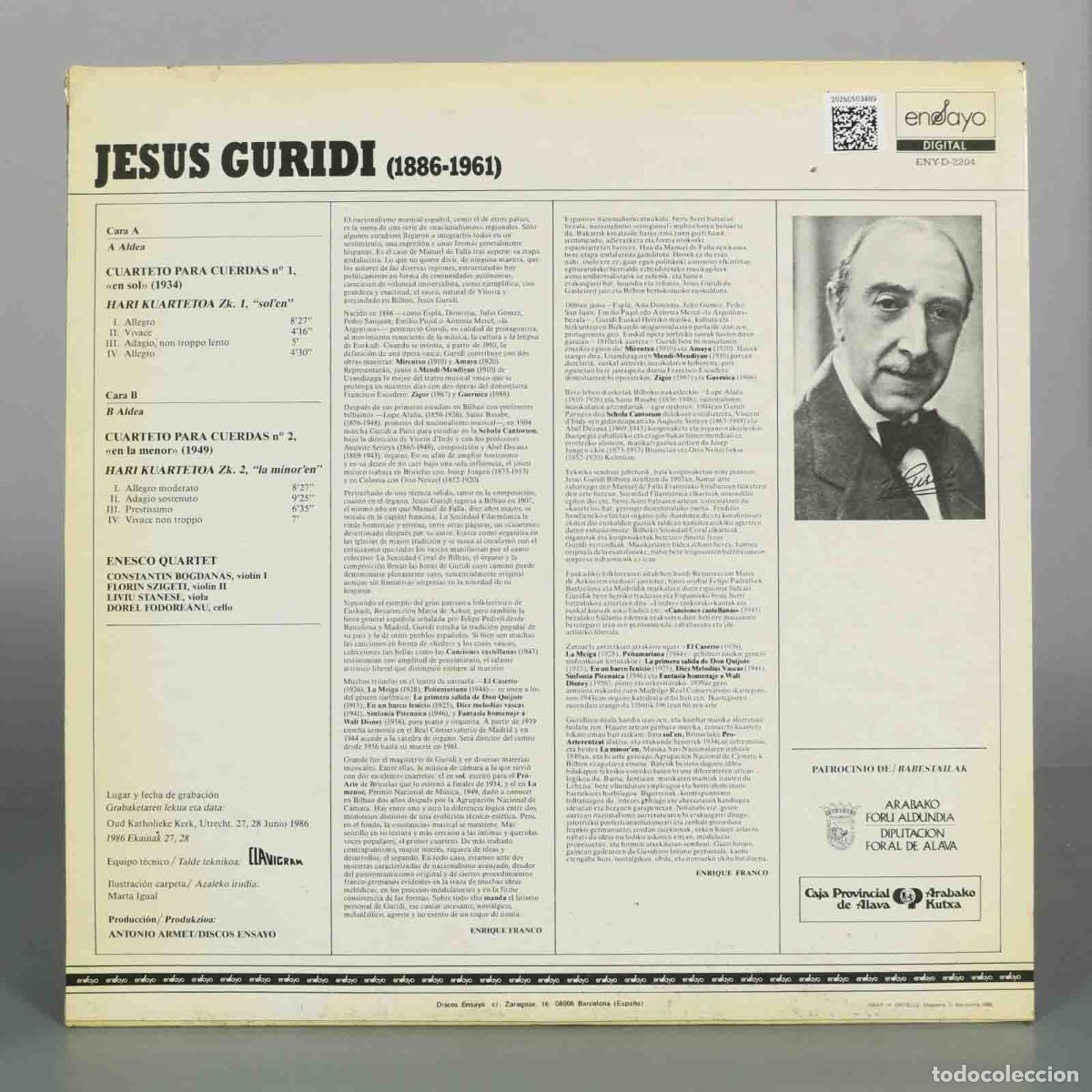 Discos de vinilo: LP. Cuartetos para cuerda / String Quartets - Jes&uacute;s Guridi, Enesco Quartet - Foto 2