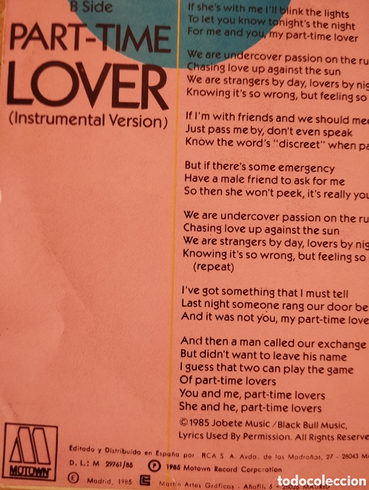 Discos de vinilo: Stevie Wonder - Part-Time Lover - single - Foto 2
