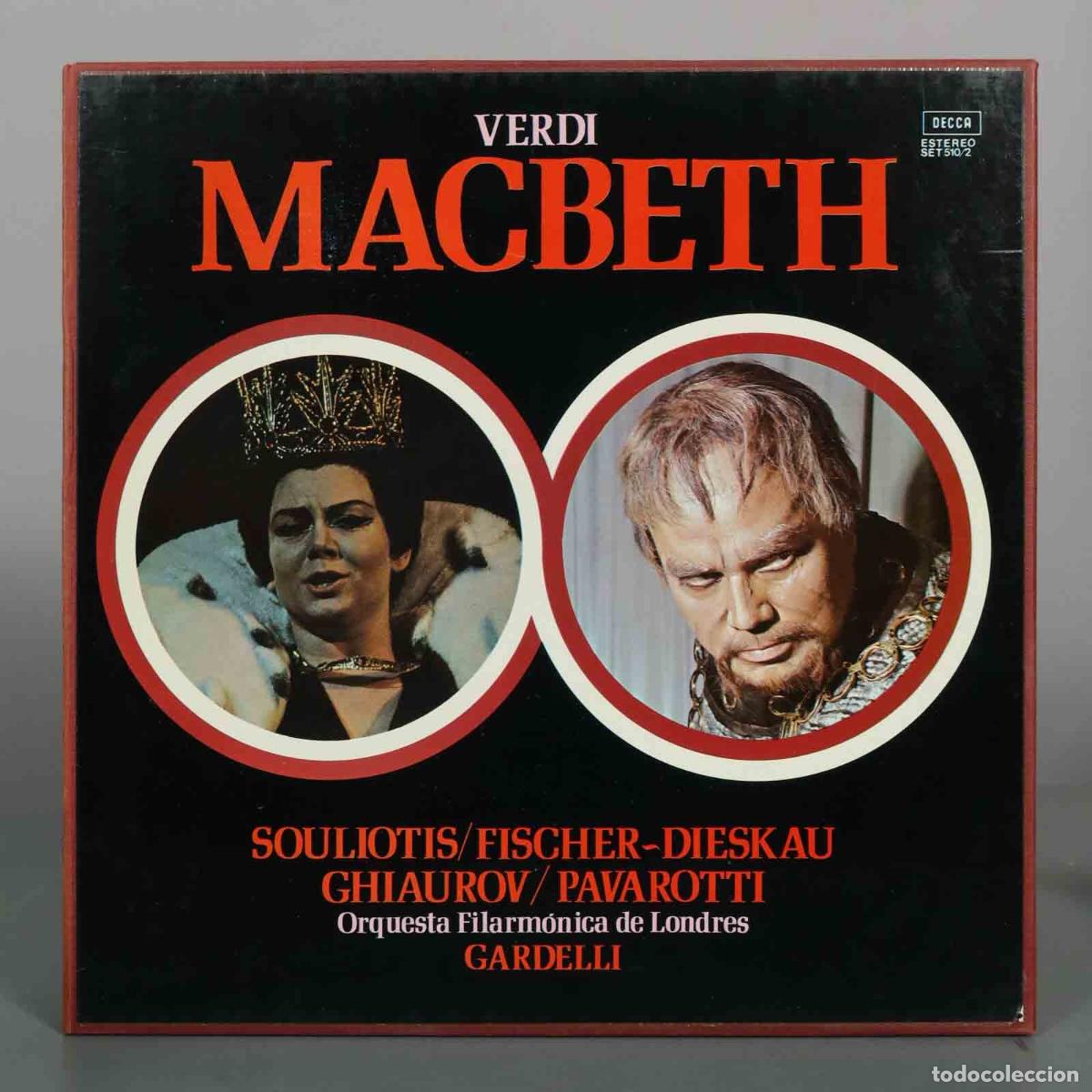 Discos de vinilo: LP. Verdi: Macbeth - Elena Souliotis, Dietrich Fischer-Dieskau, Nicolai Ghiaurov, Luciano Pavarotti