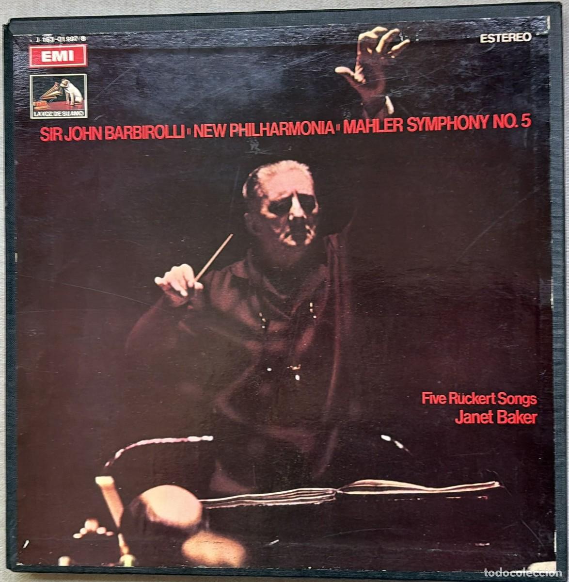 Discos de vinilo: Mahler Sinfon&iacute;a n&ordm; 5 / Canciones de R&uuml;ckert &ndash; Barbirolli Janet Baker &ndash; 2 LP EMI