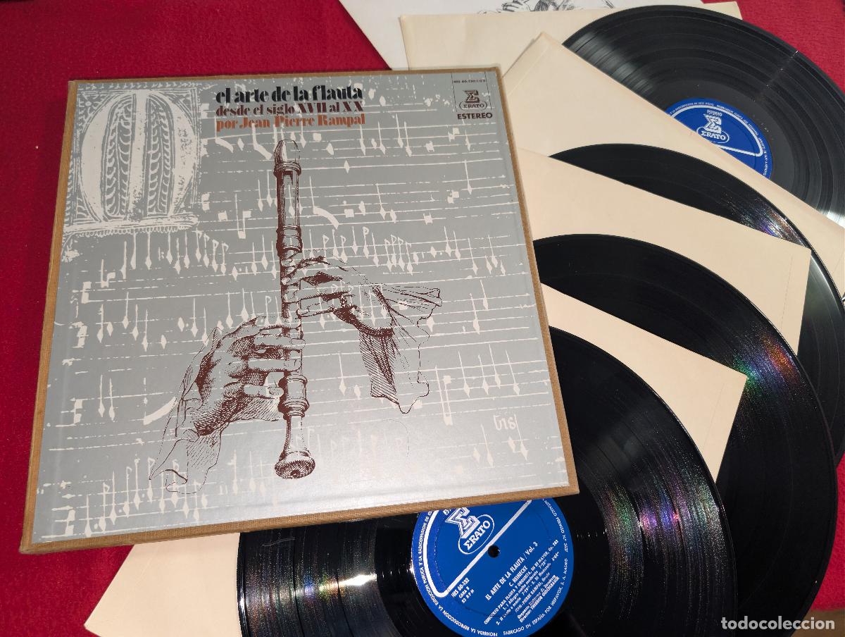 Discos de vinilo: EL ARTE DE LA FLAUTA desde S.XVII al XX JEAN PIERRE RAMPAL 4LP 1972 Hispavox BOX CAJA ESPA&Ntilde;A SPAIN