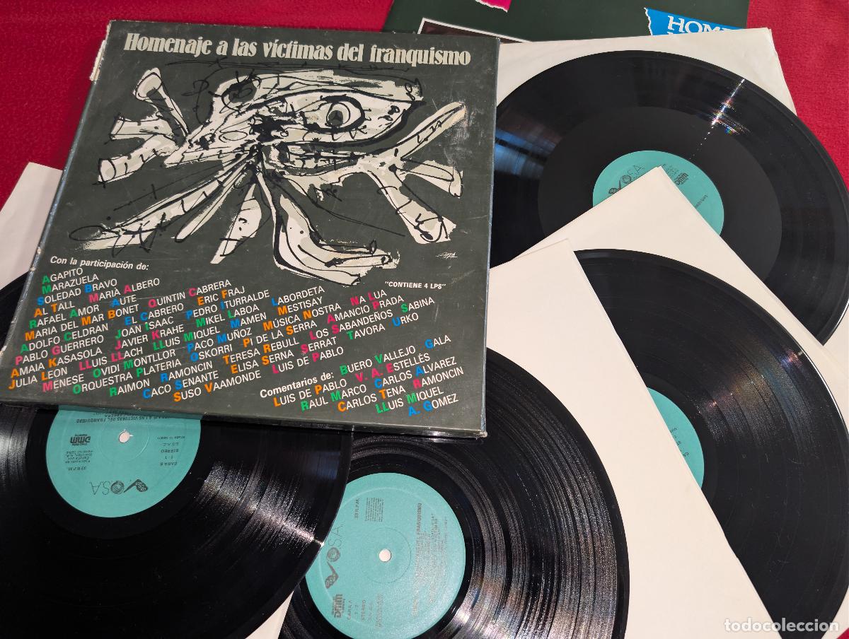 Discos de vinilo: HOMENAJE VICTIMAS DEL FRANQUISMO CAJA BOX 1987 4LP Aute+Laboa+Krahe+Llach+Na Lua+Ramoncin+Sabina+Tav