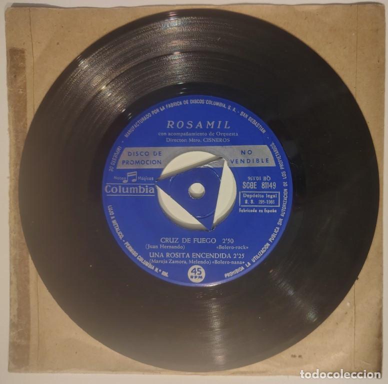 Disques de vinyle: Rosamil. Una copla y una flor/ Florecilla morena/ Cruz de fuego/ Rosita encendida. Columbia 66 promo