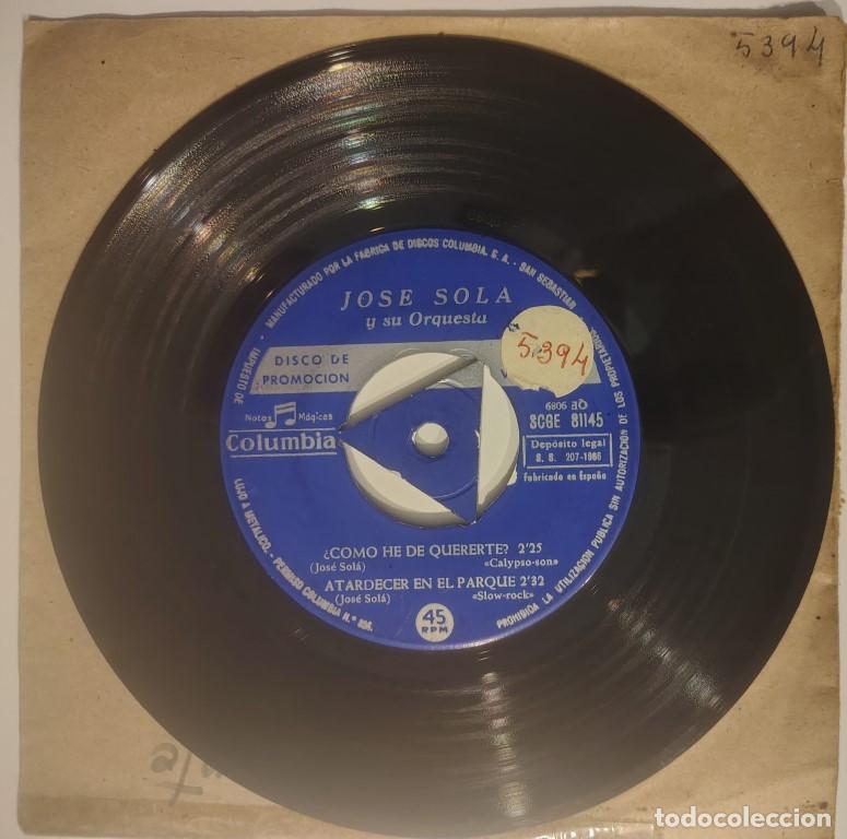 Discos de vinilo: Jos&eacute; Sola y su Orquesta. La Noria/ Soho/ Como he de quererte/ Atardecer en el parque. 1966 ep promo