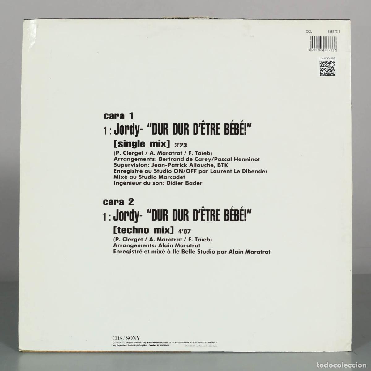 Discos de vinilo: MAXI-SINGLE. Dur Dur D&acute;&ecirc;tre B&eacute;b&eacute;! - Jordy - Foto 2