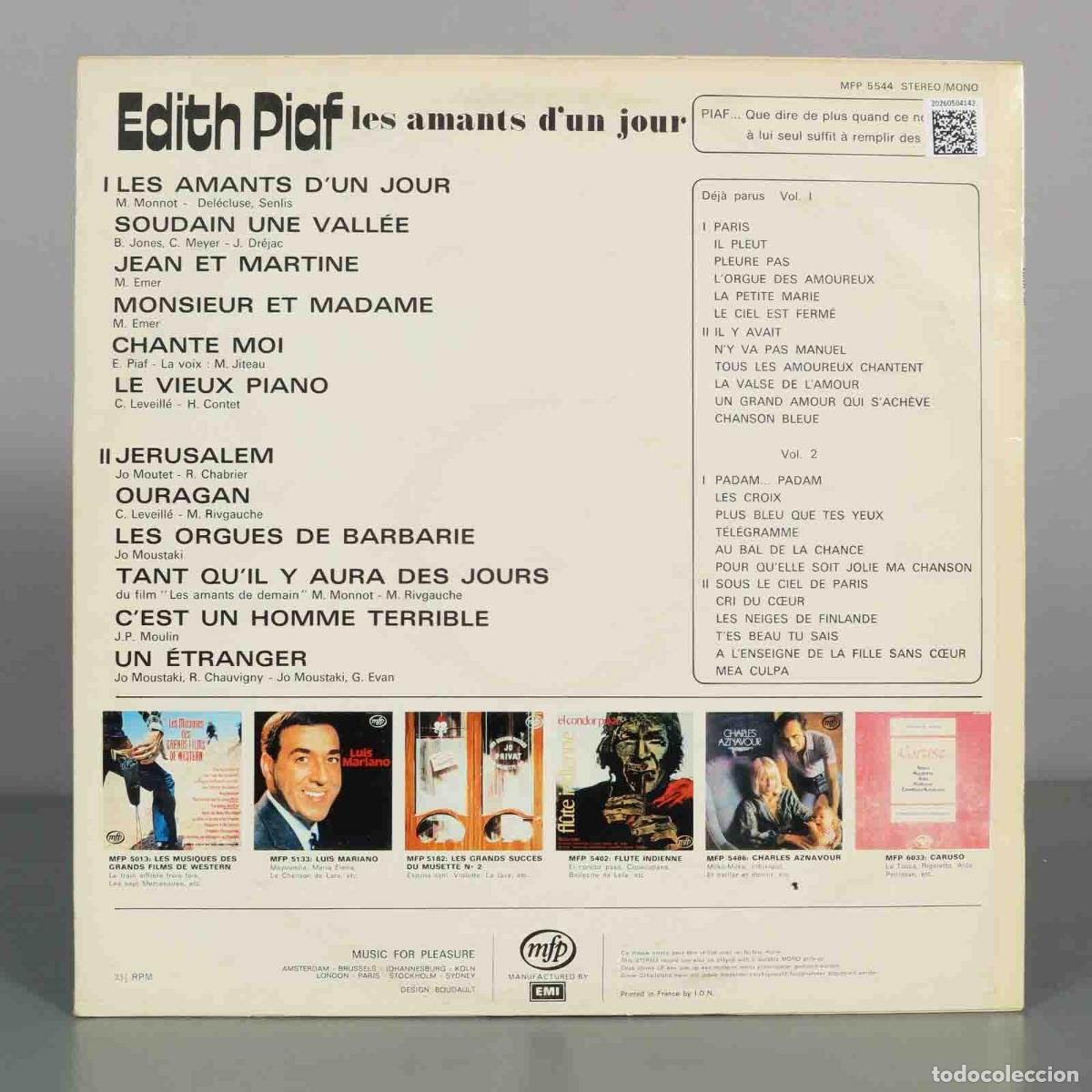 Discos de vinilo: LP. Les amants d&acute;un jour - Edith Piaf - Foto 2