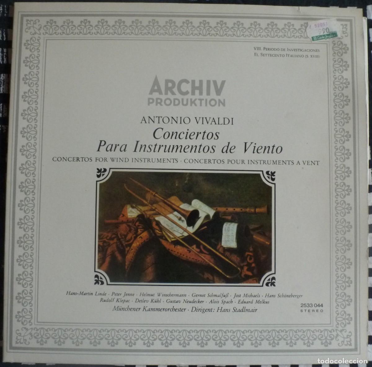 Discos de vinilo: ANTONIO VIVALDI - CONCERTOS PARA INSTRUMENTOS DE VIENTO (LP ARCHIV 1978 ESPA&Ntilde;A)