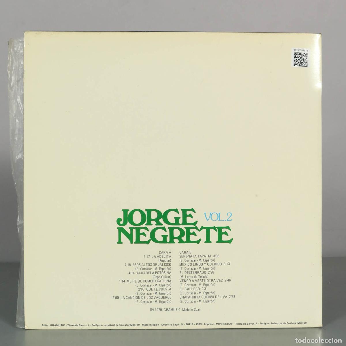 Discos de vinilo: LP. Jorge Negrete Vol. 2 - Jorge Negrete - Foto 2