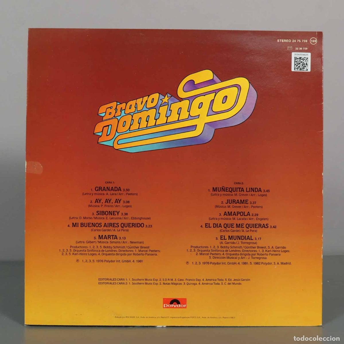 Discos de vinilo: LP. Bravo Domingo - Pl&aacute;cido Domingo - Foto 2