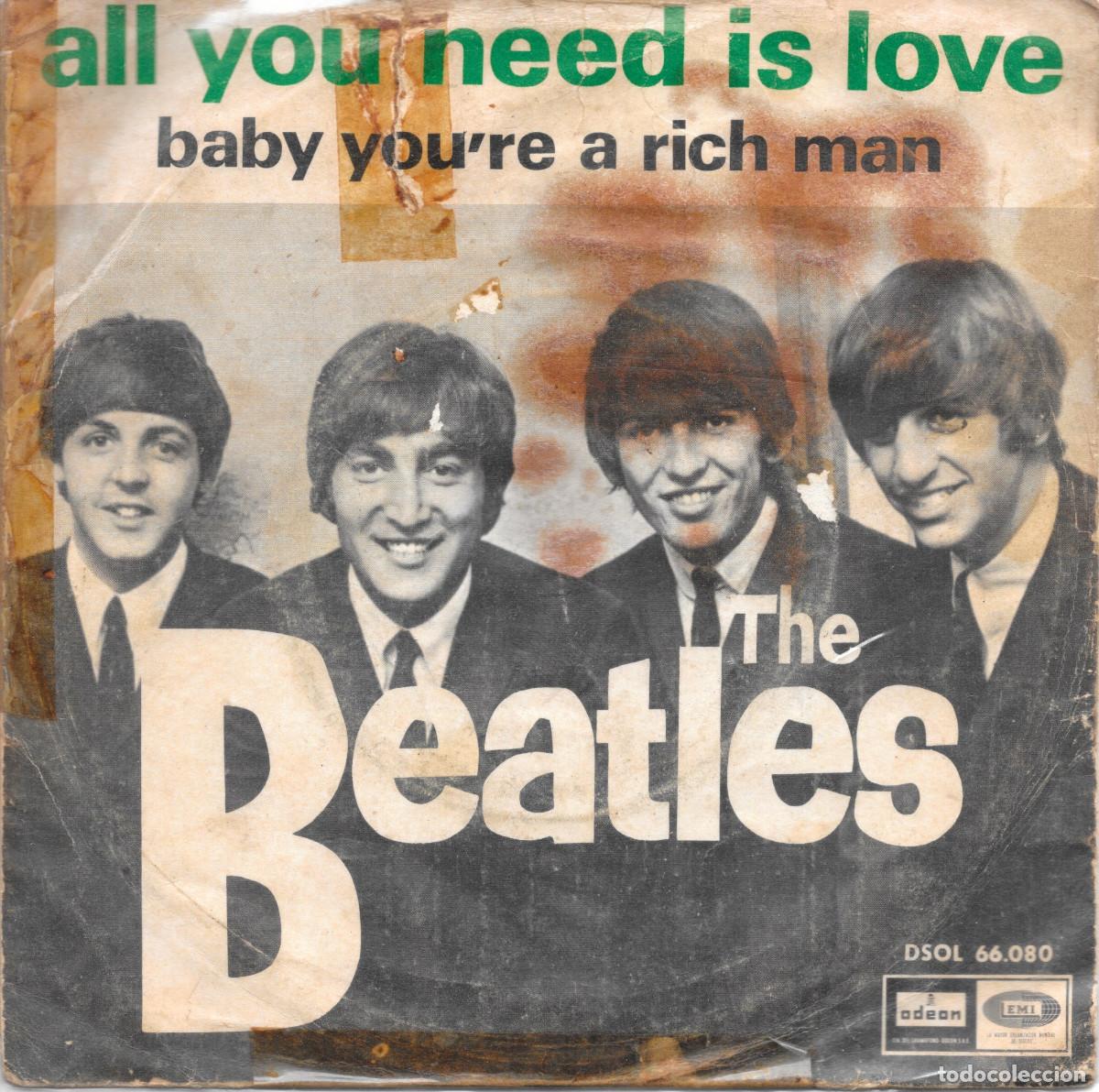 Discos de vinilo: Single - All you need is love / Baby you're a rich man SIN LETRAS - 1967 edici&oacute;n espa&ntilde;ola - Bea