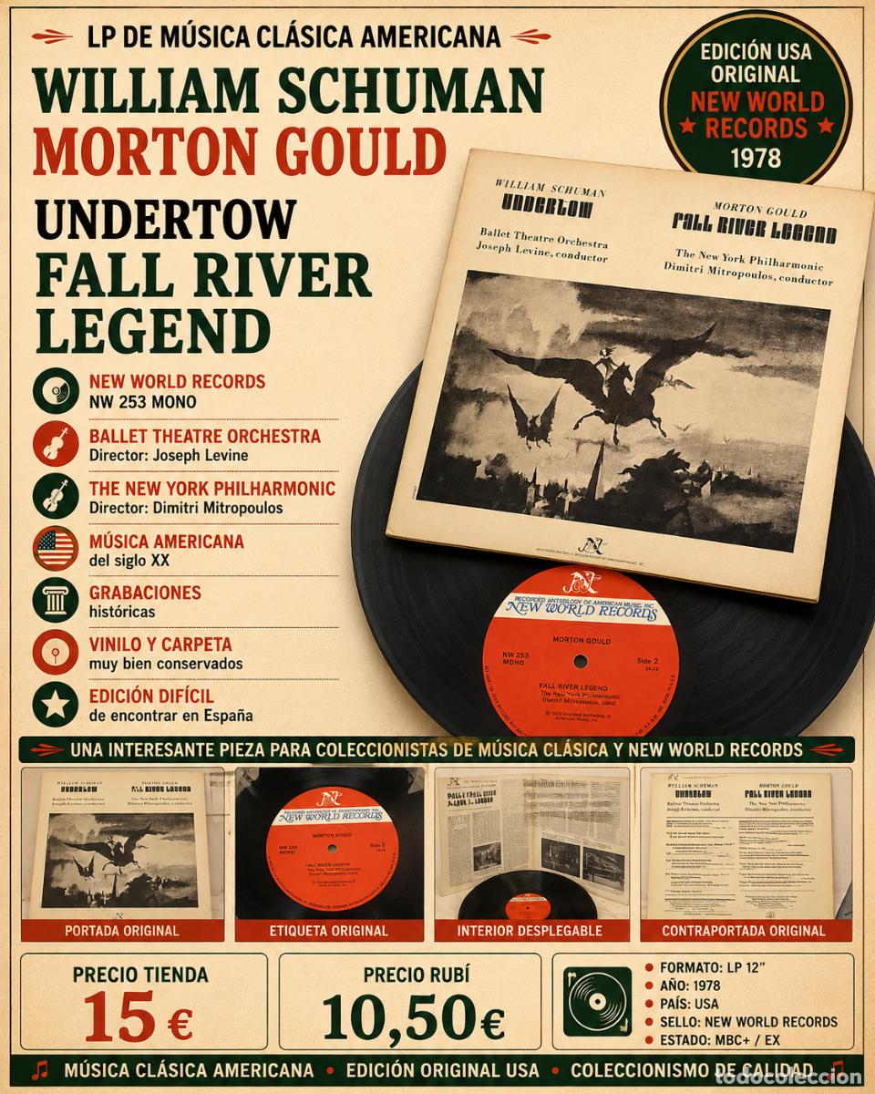 Discos de vinilo: WILLIAM SCHUMAN UNDERTOW | MORTON GOULD FALL RIVER LEGEND | LP NWR 1978 USA | MBC. ***