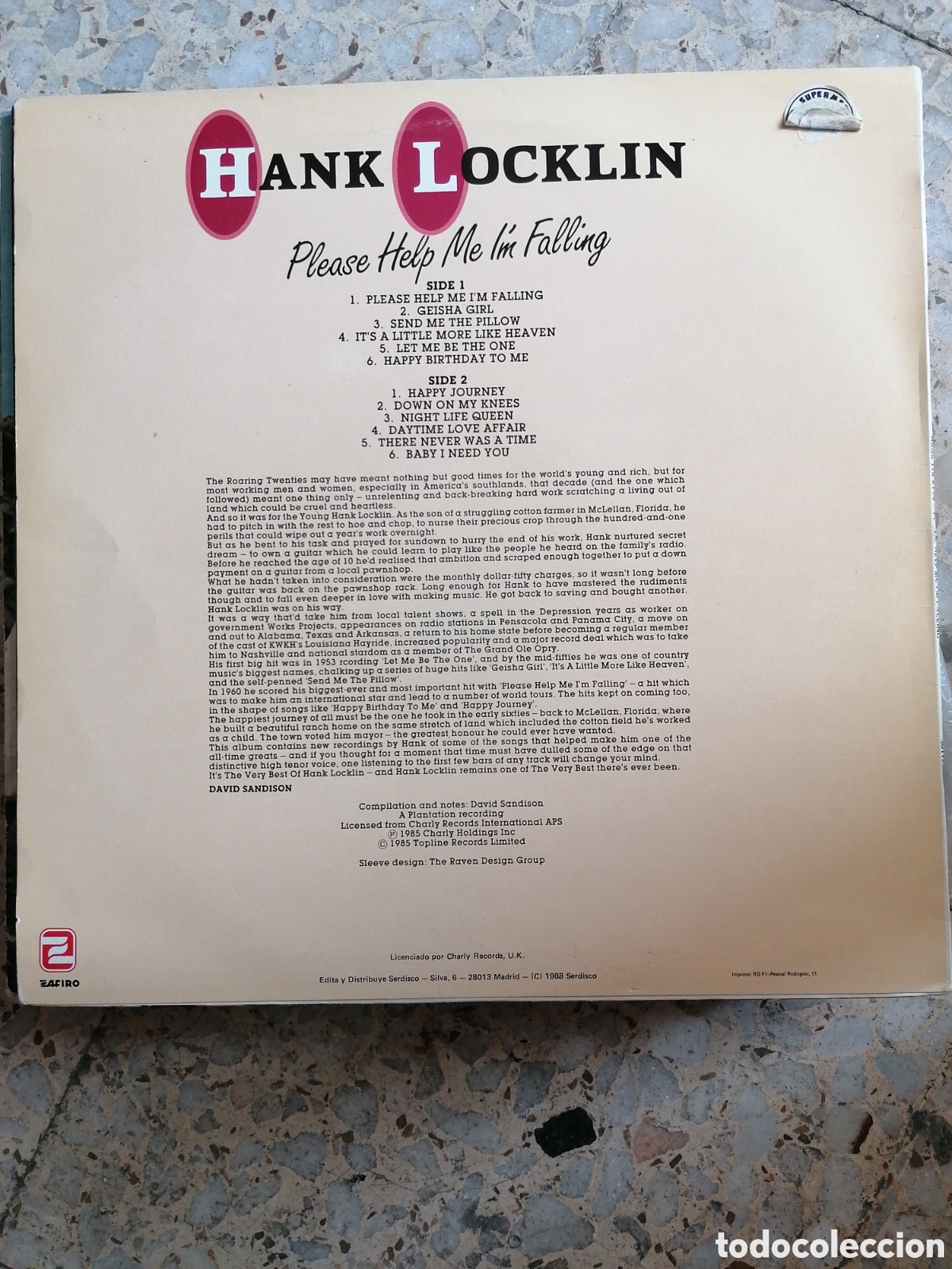 Discos de vinilo: LP HANK LOCKLIN PLEASE HELP ME I&acute;M FALLING 1988 ESPA&Ntilde;A - Foto 2