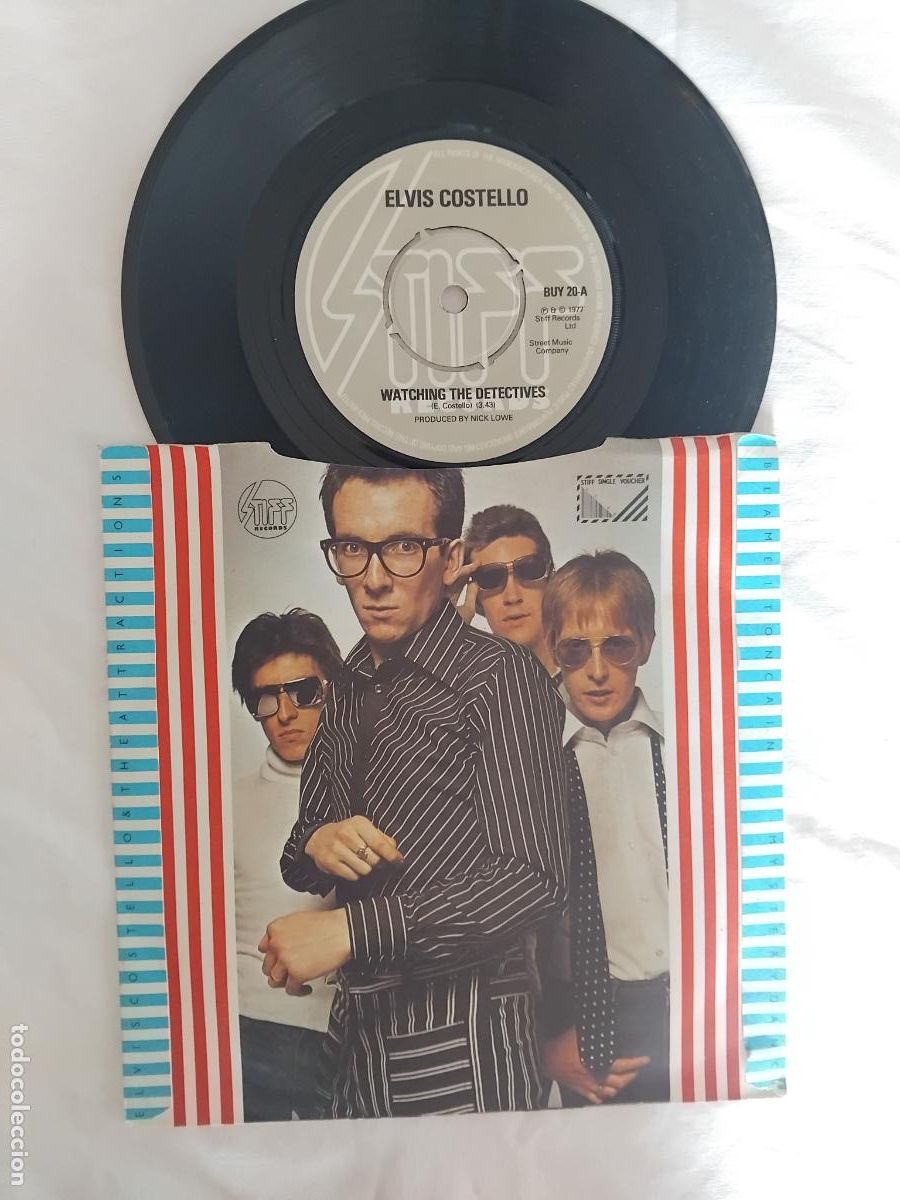 Discos de vinilo: ELVIS COSTELLO. WATCHING THE DETECTIVES. SINGLE STIFF RECORDS 1977