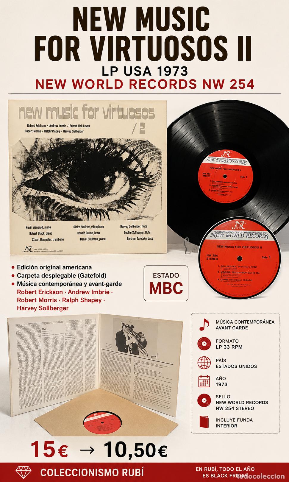 Discos de vinilo: NEW MUSIC FOR VIRTUOSOS II | NEW WORLD RECORDS NW 254 | LP USA 1973 | AVANT-GARDE