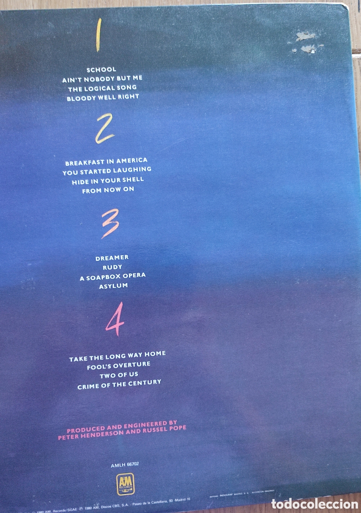 Discos de vinilo: LP SUPERTRAMP HARD ROCK solo 1LP - Foto 2