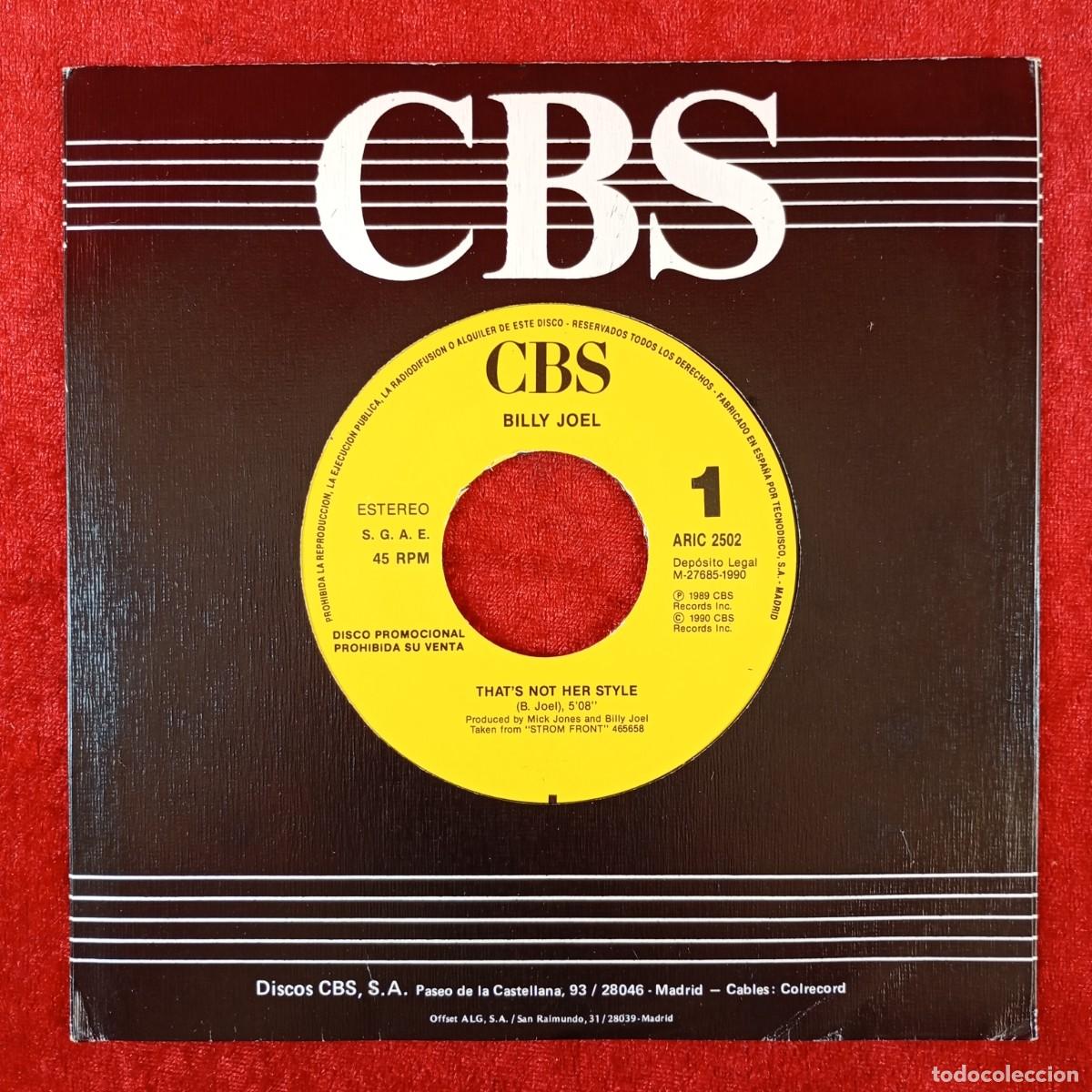 Discos de vinilo: BILLY JOEL - THAT'S NOT HER STYLE, AND SO IT GOES - SINGLE VINILO - CBS - ARIC 2502 / 5806