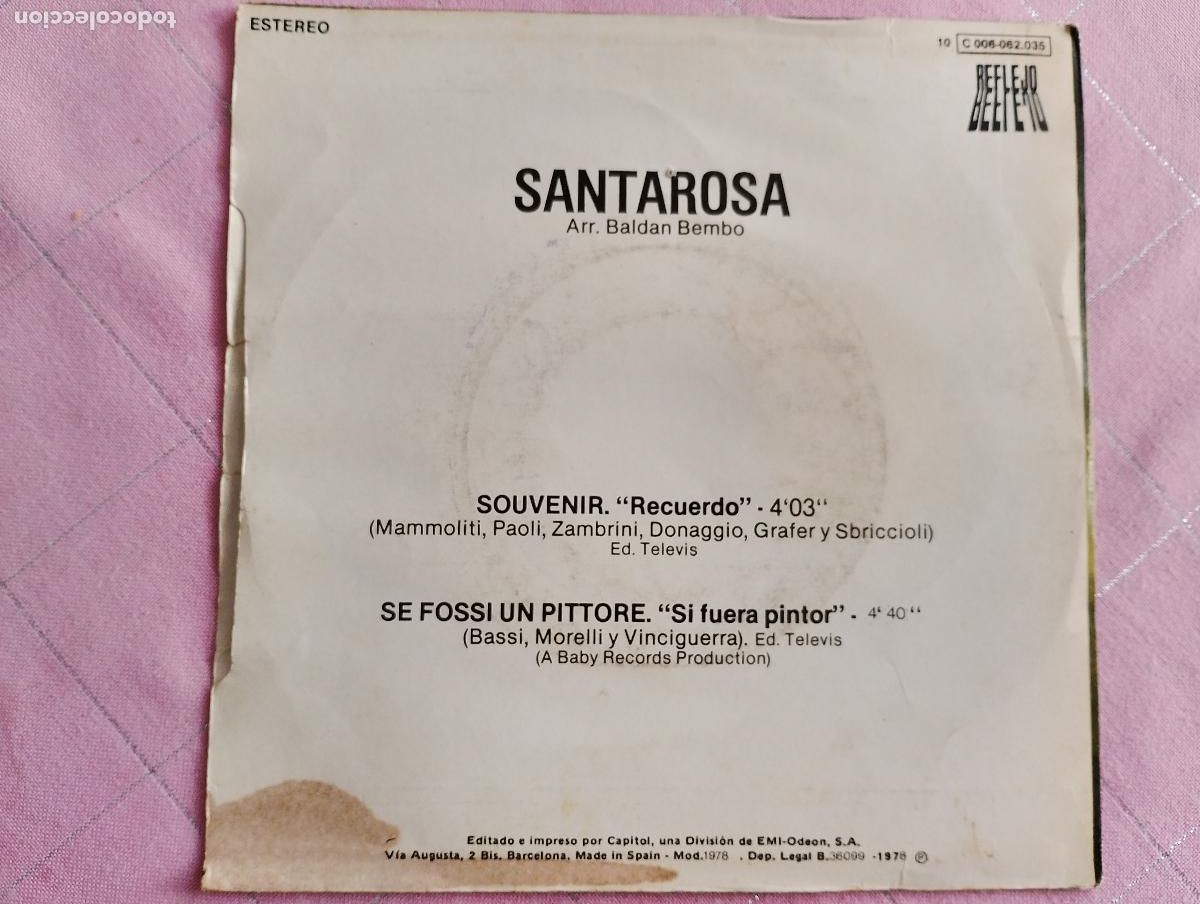 Discos de vinilo: Santarosa &ndash; Souvenir, 1978 - Foto 2