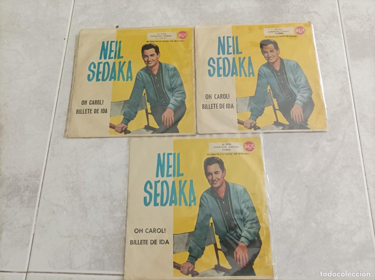 Discos de vinilo: Neil Sedaka singles Oh Carol,distinta tipografia