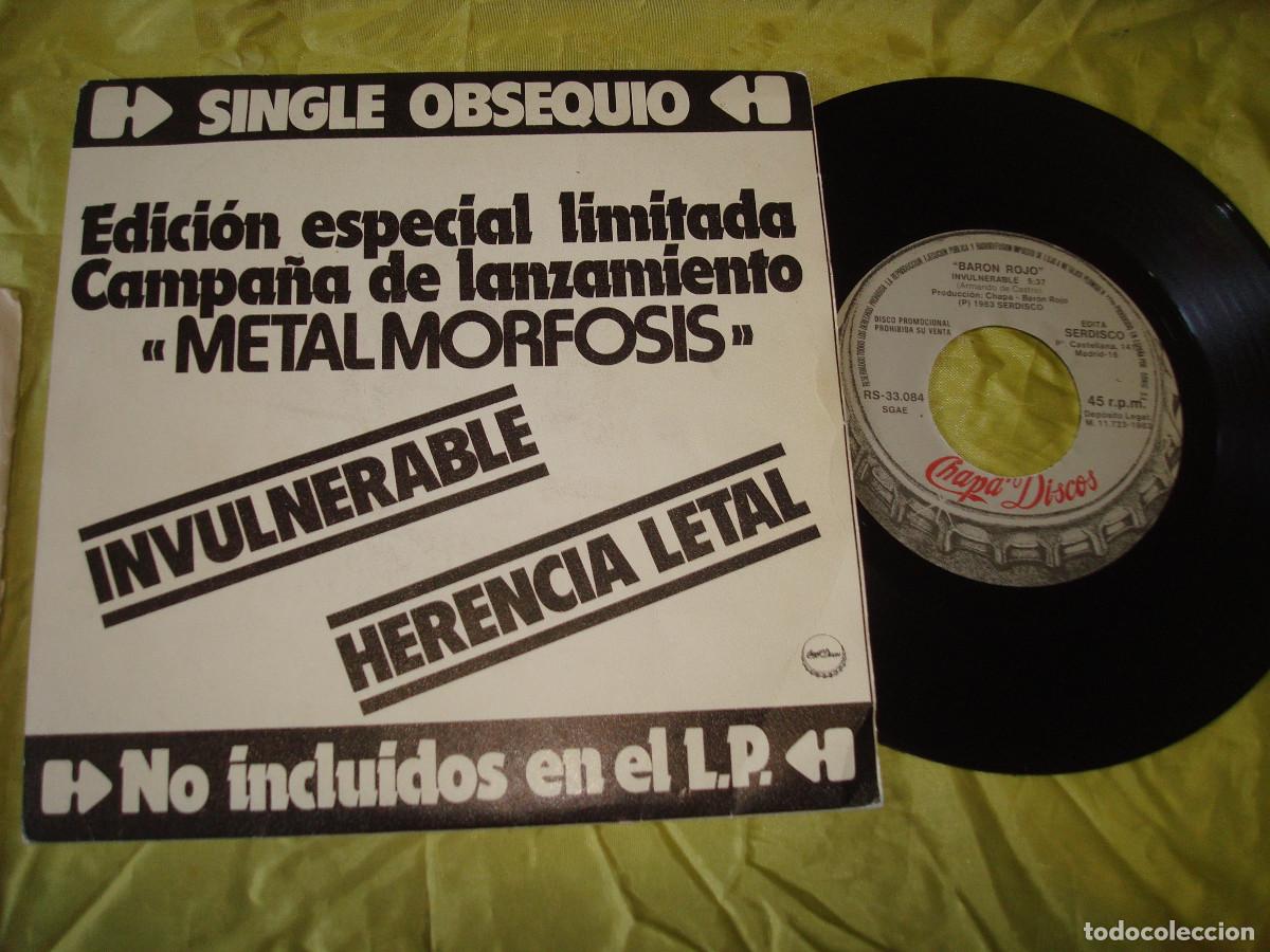 Discos de vinilo: BARON ROJO. INVULNERABLE / HERENCIA LETAL. CHAPA-DISCO, 1983. PROMOCIONAL. IMPECABLE (#)