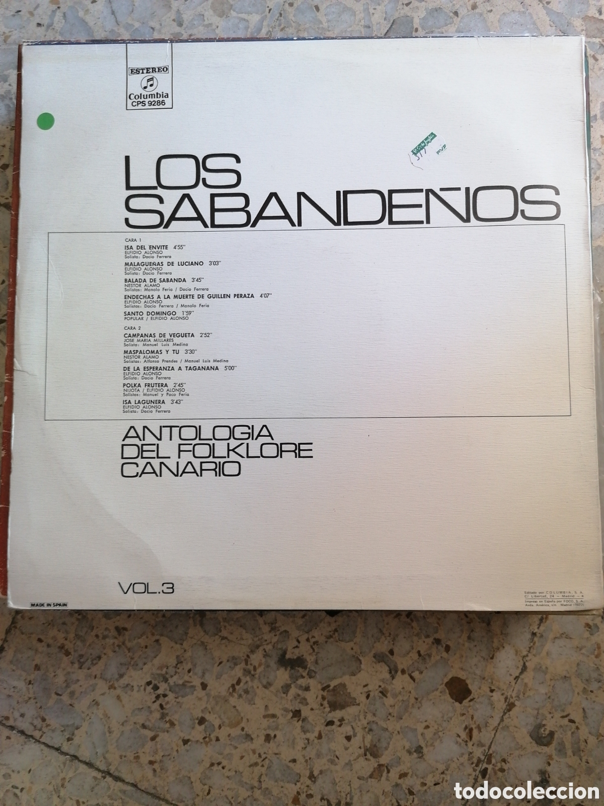 Discos de vinilo: LP LOS SABANDE&Ntilde;OS ANTOLOGIA DEL FOLKLORE CANARIO VOL 3 INSERT 1973 - Foto 2