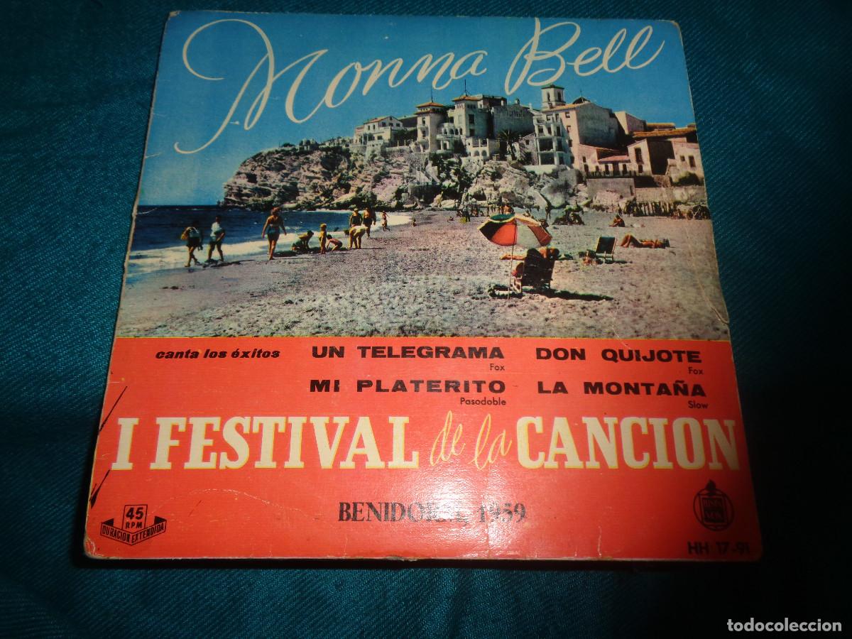 Discos de vinilo: MONNA BELL. I FESTIVAL DE LA CANCION, BENIDORM 1959. UN TELEGRAMA + 3. EP. HISPAVOX. AUGUSTO ALGUERO
