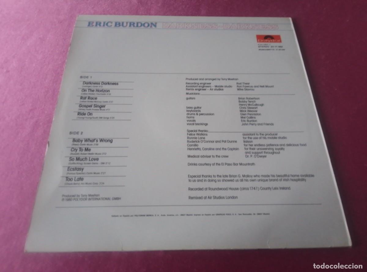Discos de vinilo: ERIC BURDON DARNESS 1980 LP L31 4-1 - Foto 4
