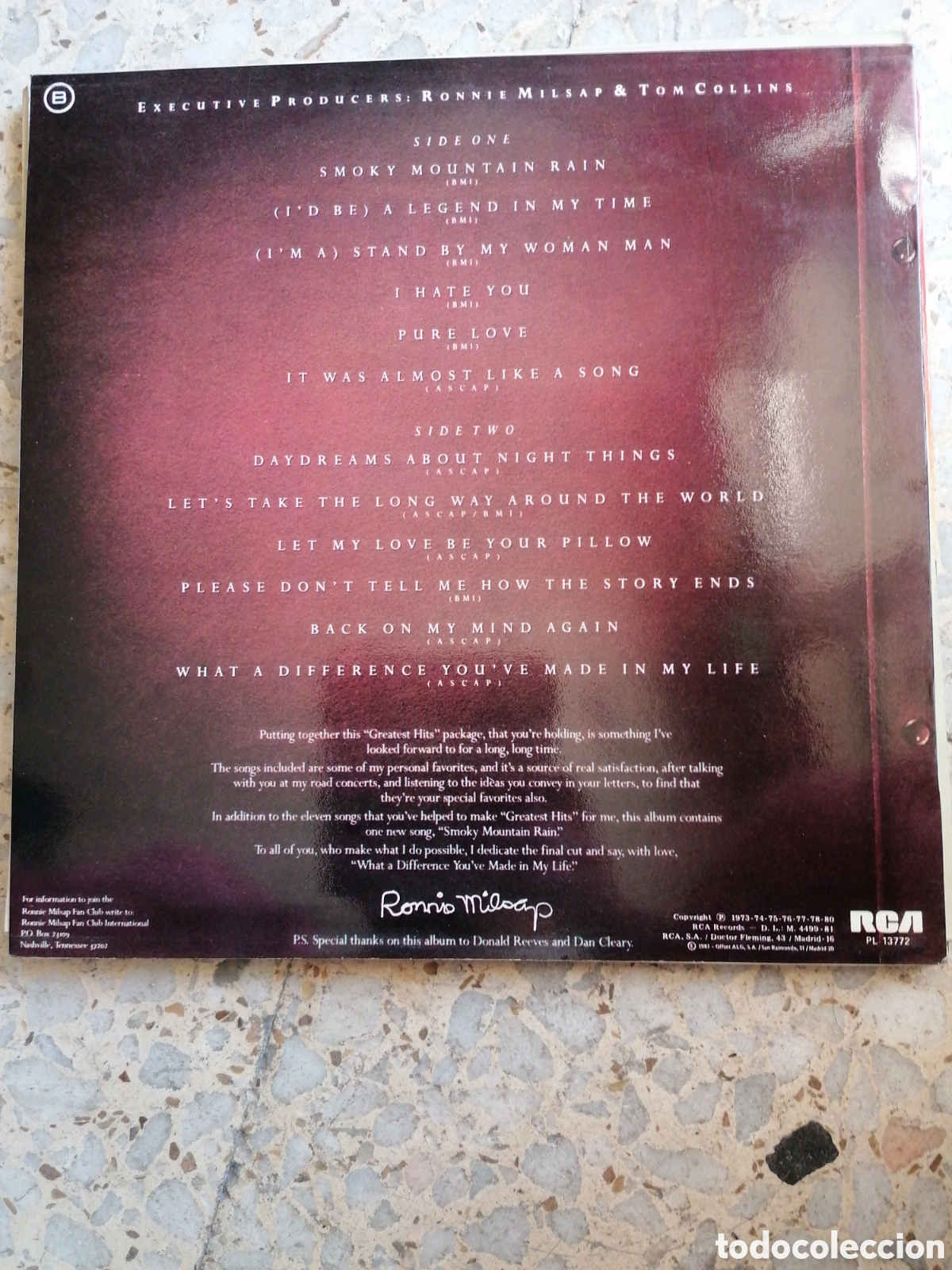 Discos de vinilo: LP RONNIE MILSAP GREATEST HITS 1981 INSERT ESPA&Ntilde;A - Foto 2