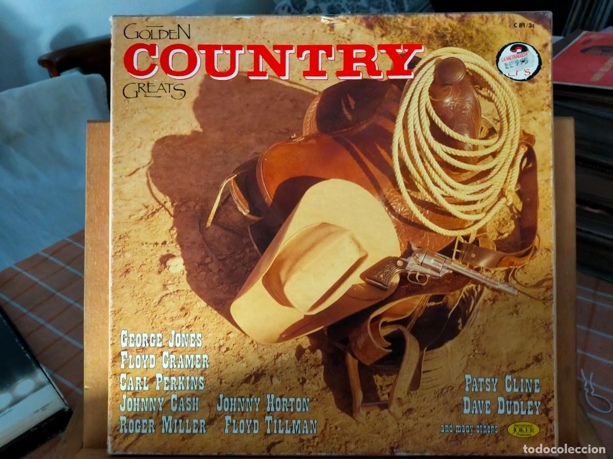 Discos de vinilo: GOLDEN COUNTRY GREATS. CAJA COFRE CON 3 LP EXCELENTES. JOKER PRODUCTION. 37 TEMAS. 1983