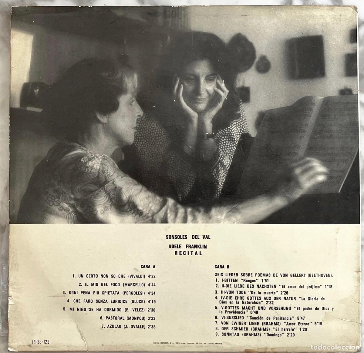 Discos de vinilo: SONSOLES DEL VAL. ADELE FRANKLIN. RECITAL. 1978. LP - Foto 2