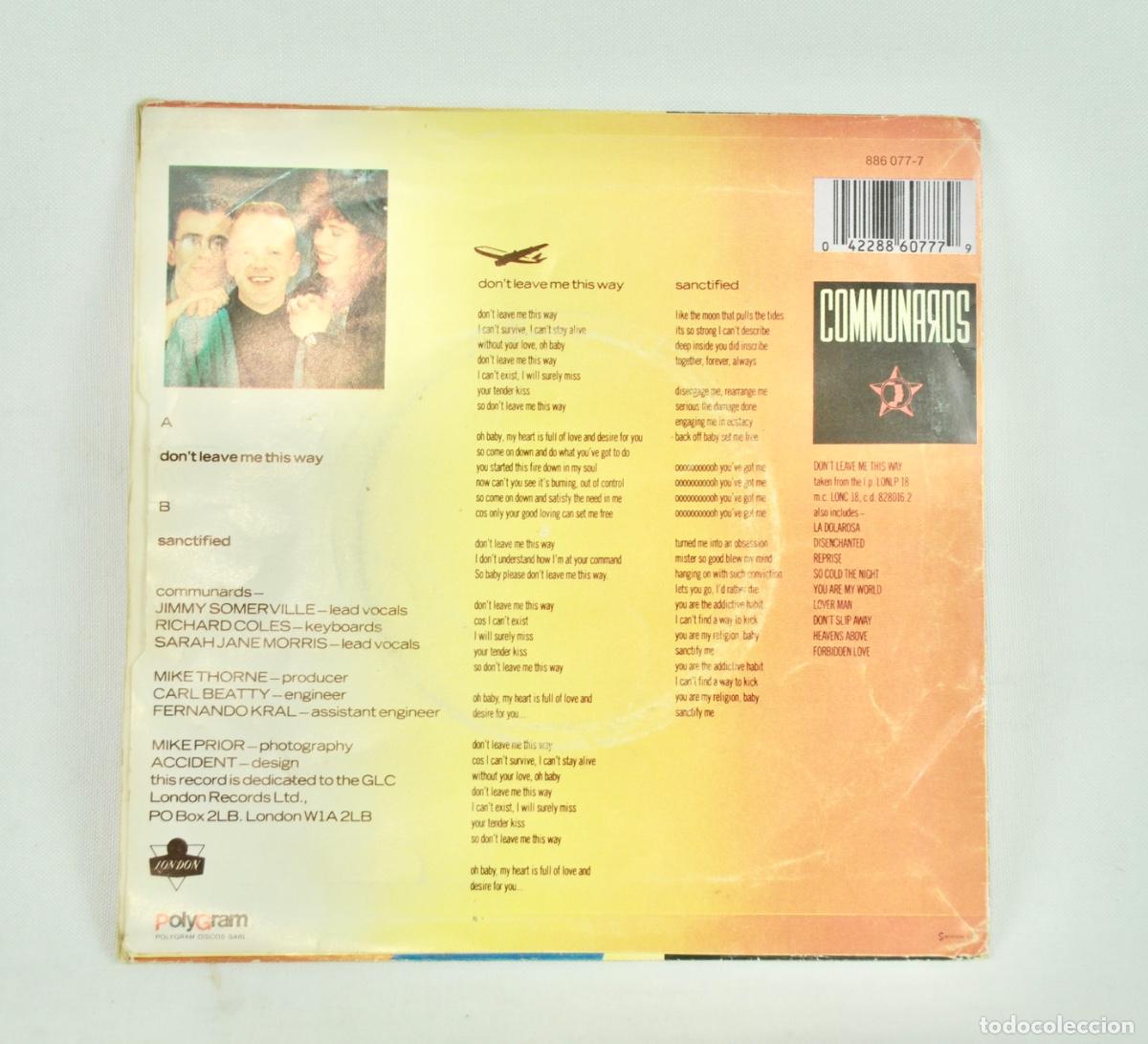 Discos de vinilo: Communards - dont leave me this way - Foto 2