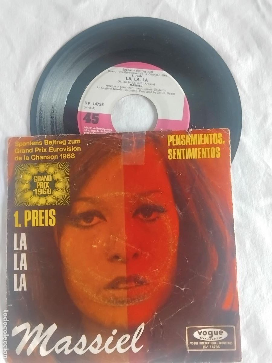 Discos de vinilo: MASSIEL. LA,LA,LA. / PENSAMIENTOS SENTIMIENTOS. SINGLE EUROVISION 1968 EDICION ALEMANA.