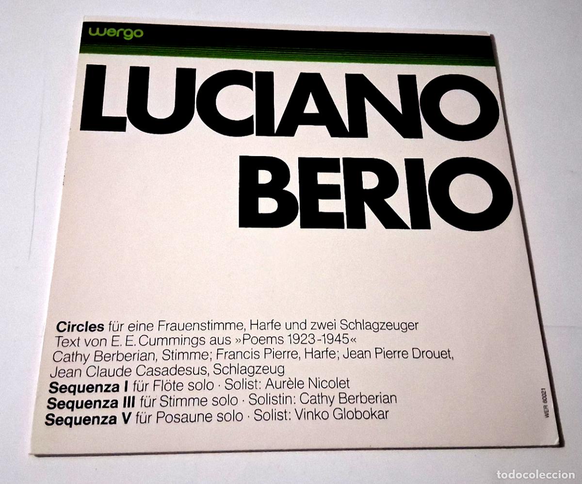 Discos de vinilo: LUCIANO BERIO &rdquo;CIRCLES SEQUENZA I III V&rdquo; LP VINYL 12&rdquo; EX/EX EX/EX +ENCARTE