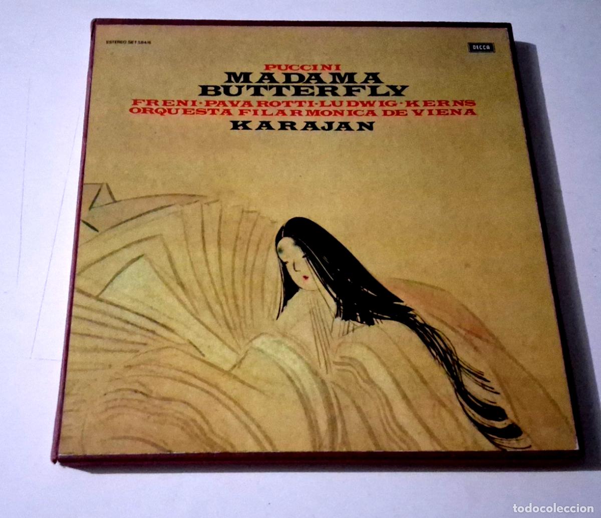 Discos de vinilo: KARAJAN &rdquo;PUCCINI MADAMA BUTTERFLY&rdquo; 3LP BOX SET LP VINYL 12&rdquo; VG/MBE PAVAROTTI +FO