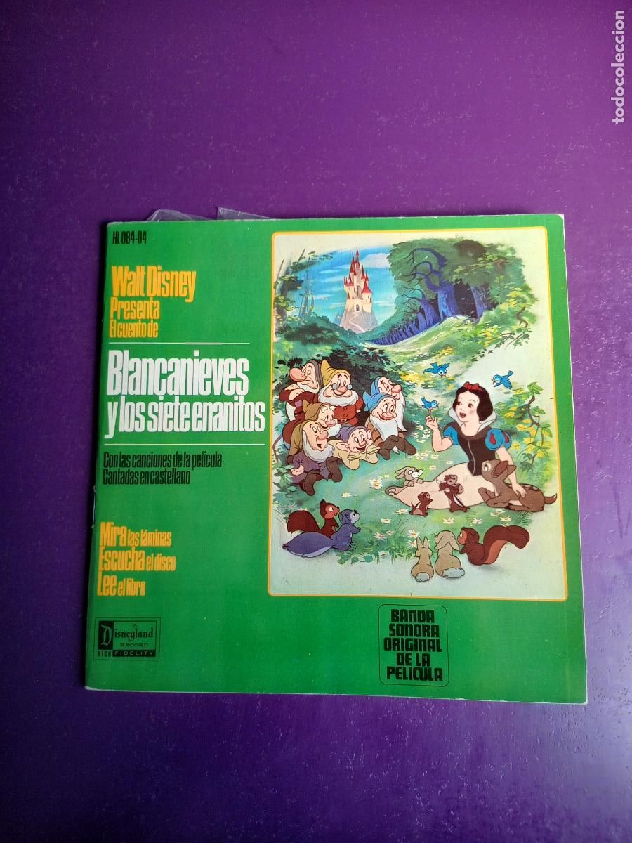 Discos de vinilo: WALT DISNEY - BLANCANIEVES Y LOS 7 ENANITOS - SG + LIBRO 1969 - CUENTO EN CASTELLANO + 2 CANCIONES