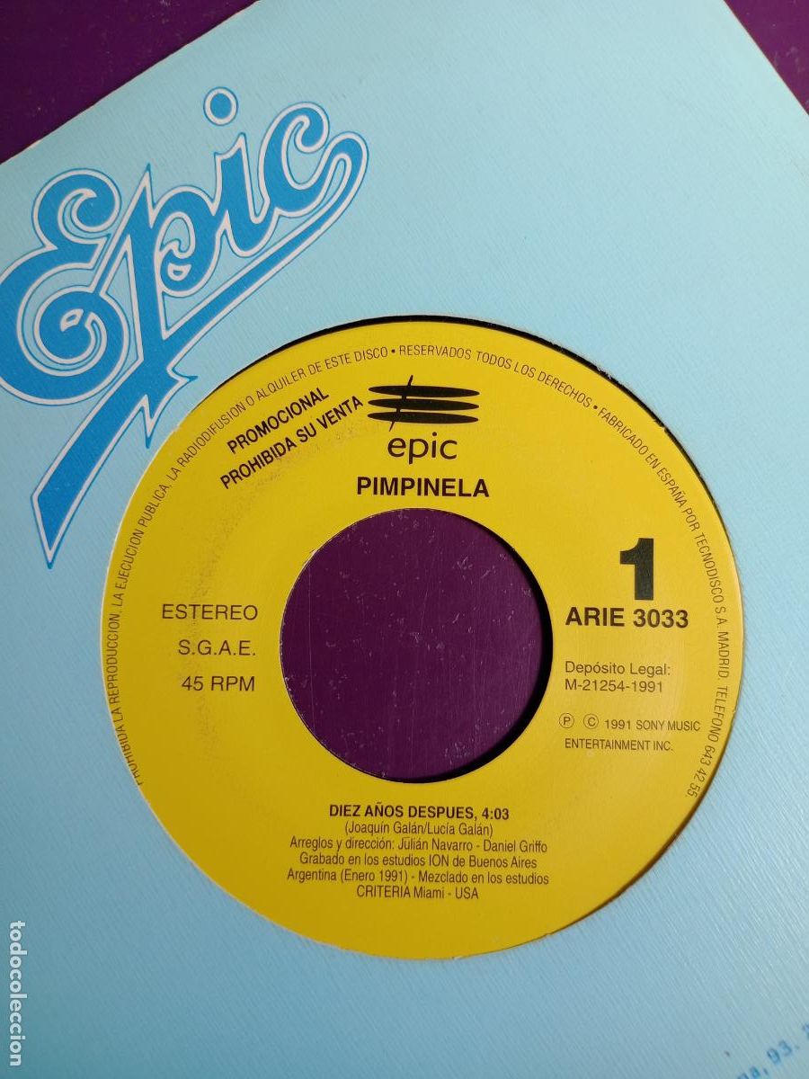 Discos de vinilo: Pimpinela &ndash; Diez A&ntilde;os Despu&eacute;s - Sg EPIC 1991 - MELODICA POP
