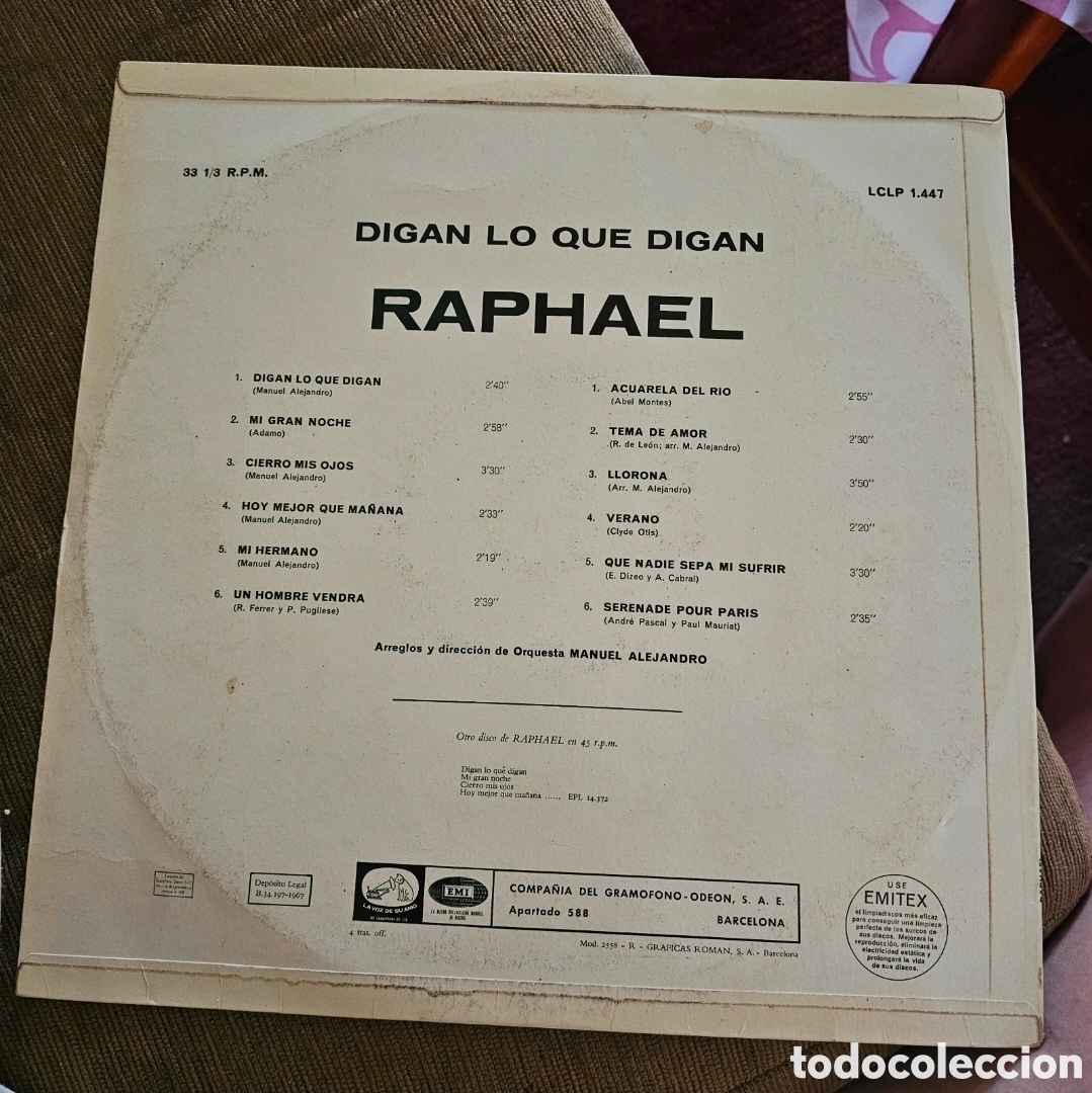 Discos de vinilo: Vinilo DIGAN LO QUE DIGAN Raphael - Foto 2