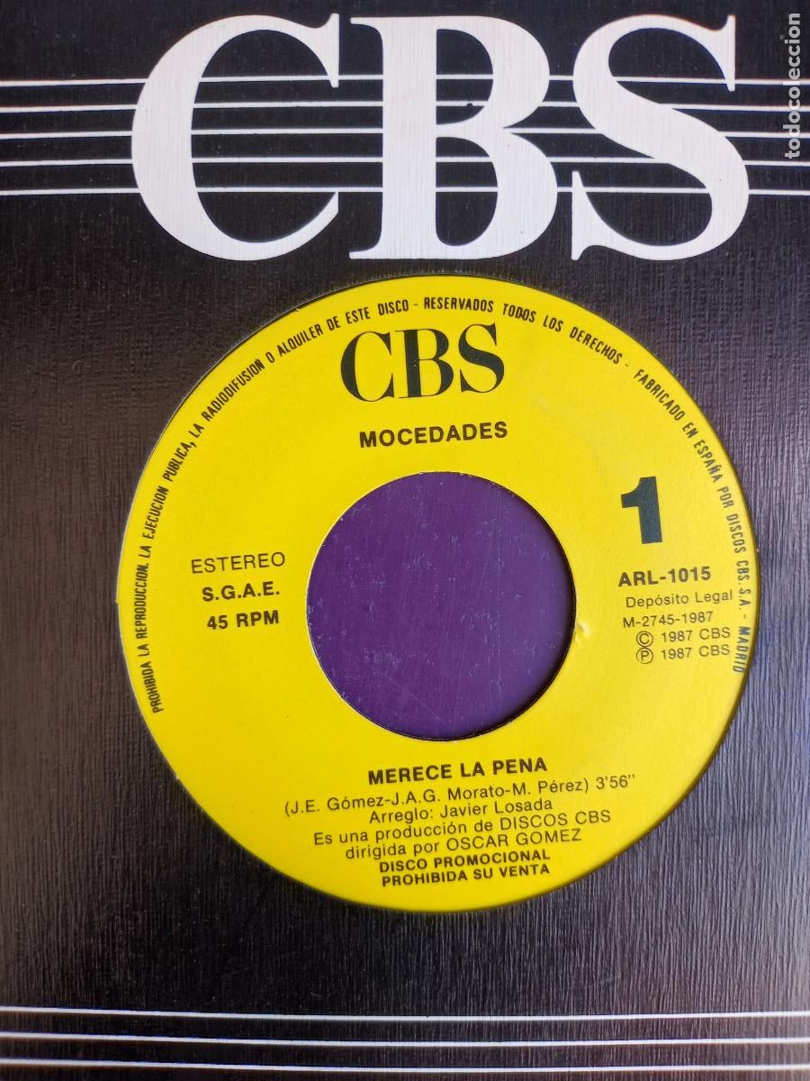 Discos de vinilo: Mocedades &ndash; Merece La Pena - Sg CBS 1987 PROMO - SIN USO